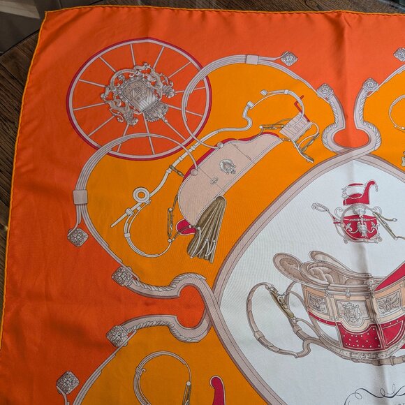 HERMES Springs Ledoux Orange White Red 90 cm Silk Square Scarf Rare Very Good - Picture 10 of 16